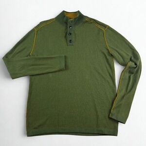 Sundance Henley Sweater Mens Large Green 100% Cotton Mock Neck Long Sleeve Knit‎